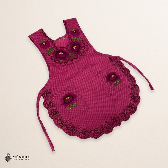 Cherry Mexican Embroidered Smock Apron – Floral Traditional Design for Women - Picture 5 of 8